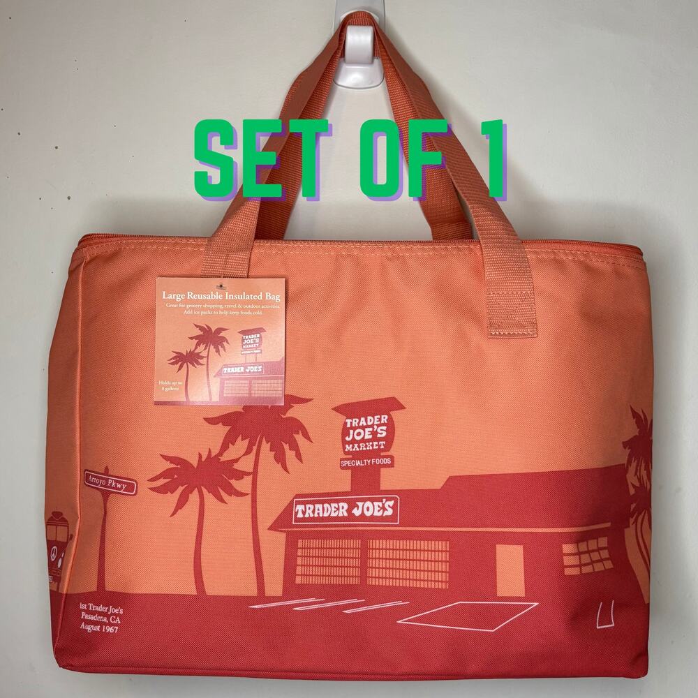 Trader Joe’s Large Reusable Insulated Cooler Bag Shopping Tote Peach Orange NWT! - Picture 2 of 14